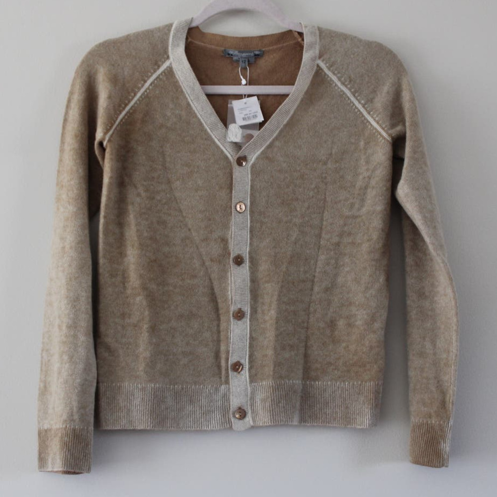NWT Bonpoint Cashmere Boys Button Front Cardigan Sweater Tan Oat Cream 12 Year